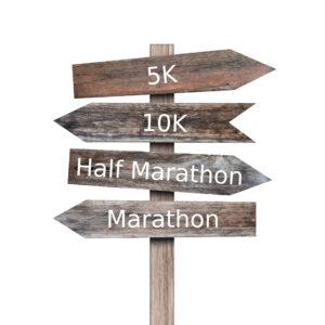 Signpost with directions to different distance events