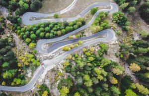 a road with switchbacks - not a straight line